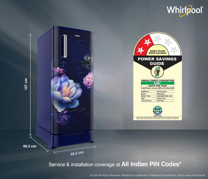 Whirlpool 184 L 2 Star Direct-Cool Single Door Refrigerator (205 WDE CLS 2S SAPPHIRE BLUE-Z, Blue,2023 Model)