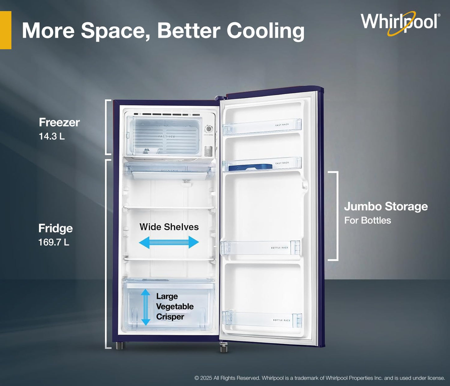 Whirlpool 184 L 2 Star Direct-Cool Single Door Refrigerator (205 WDE CLS 2S SAPPHIRE BLUE-Z, Blue,2023 Model)