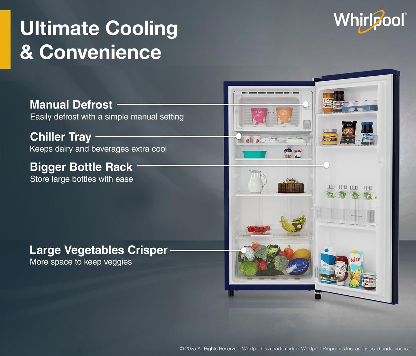 Whirlpool 184 L 2 Star Direct-Cool Single Door Refrigerator (205 WDE CLS 2S SAPPHIRE BLUE-Z, Blue,2023 Model)