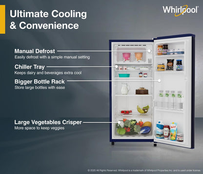 Whirlpool 184 L 2 Star Direct-Cool Single Door Refrigerator (205 WDE CLS 2S SAPPHIRE BLUE-Z, Blue,2023 Model)