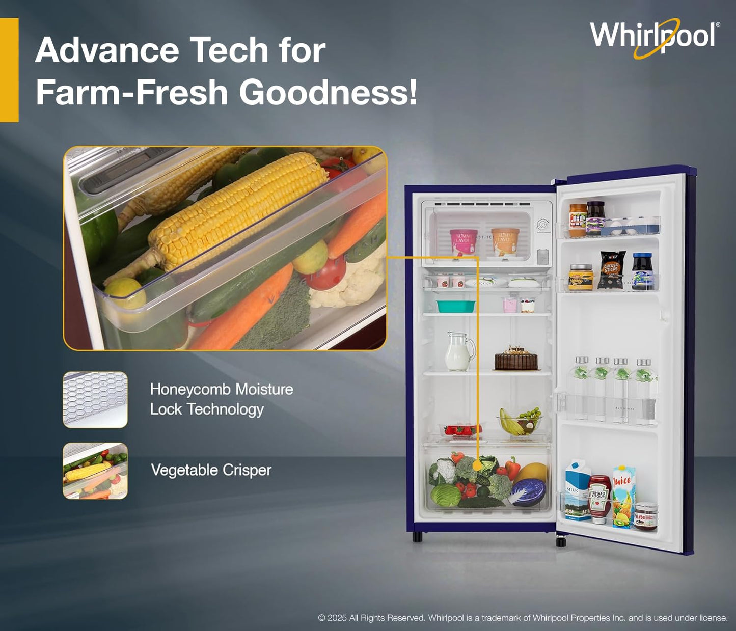 Whirlpool 184 L 2 Star Direct-Cool Single Door Refrigerator (205 WDE CLS 2S SAPPHIRE BLUE-Z, Blue,2023 Model)